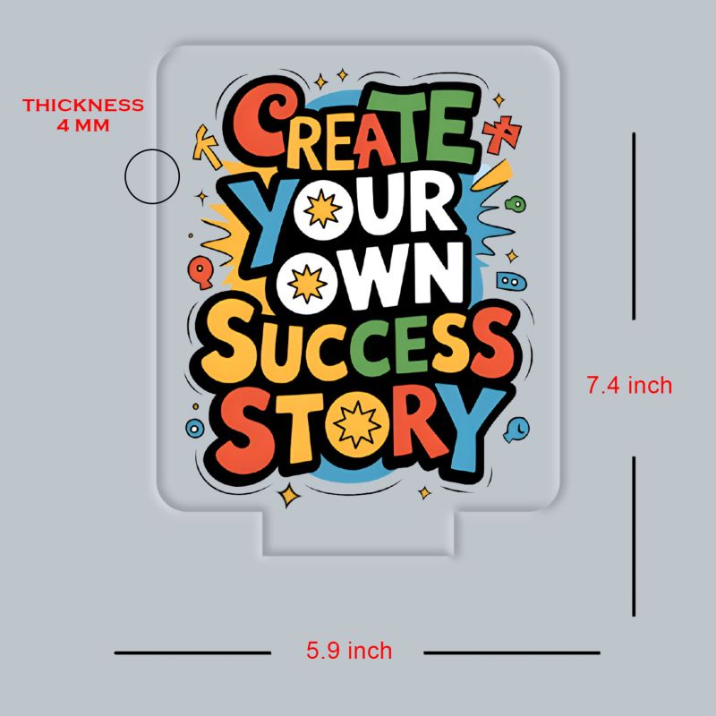 Motivational Create Your Own Success Story Quote Printed LED Desk Table Light with Automatic Color Changing Frame Inspirational Gift for Students, Friends, Men & Women